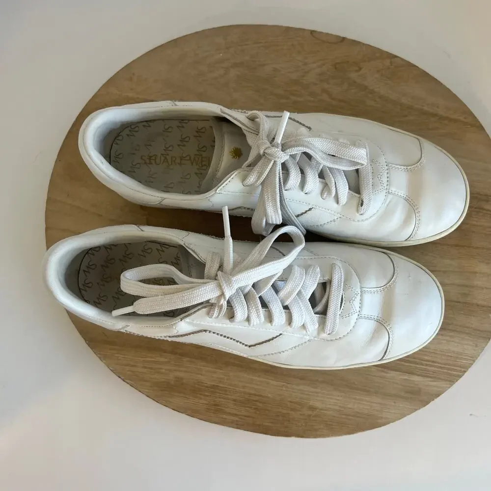 Stuart Weitzman Daryl Leather Lace Up Low Top Sneaker Size 10 Women's